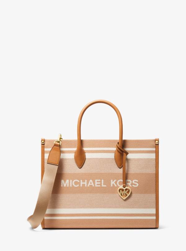 Damske Prenosná Taška Michael Kors Mirella Medium Striped Cotton Canvas Žlté Biele Pruhované - Kabelky Michael Kors Akcia | UDAKN-2186